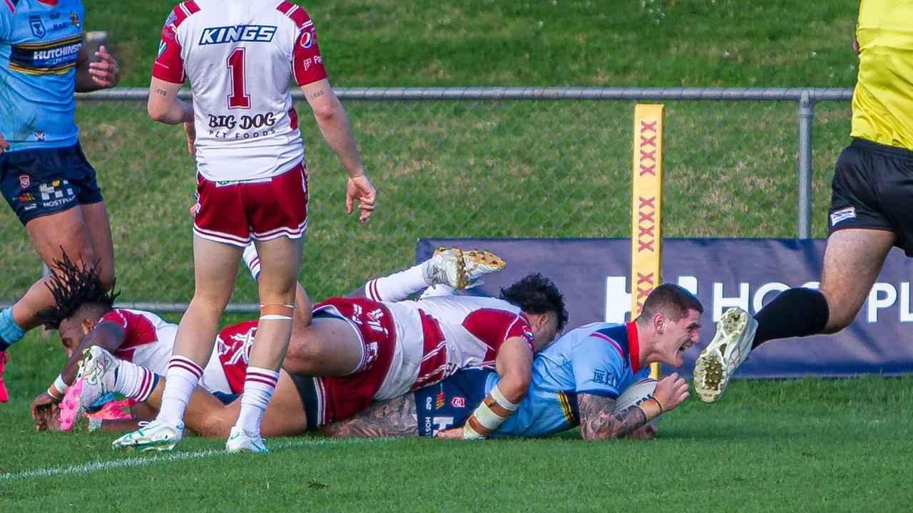 Corey Fenning (pictured during the Clydesdales’ round 8 win over the Redcliffe Dolphins) impressed once again on Sunday. Picture: Benny Hassum Photography