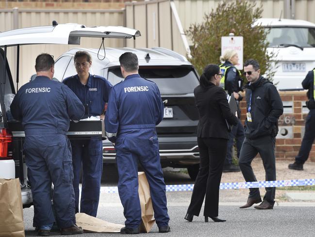 Police investigate a fatal stabbing on McBurnie Drive at Kurunjang. Picture: Andrew Henshaw