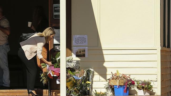 Flowers left at a community center in Margaret River. Picture: Michael Wilson, The West Australian.