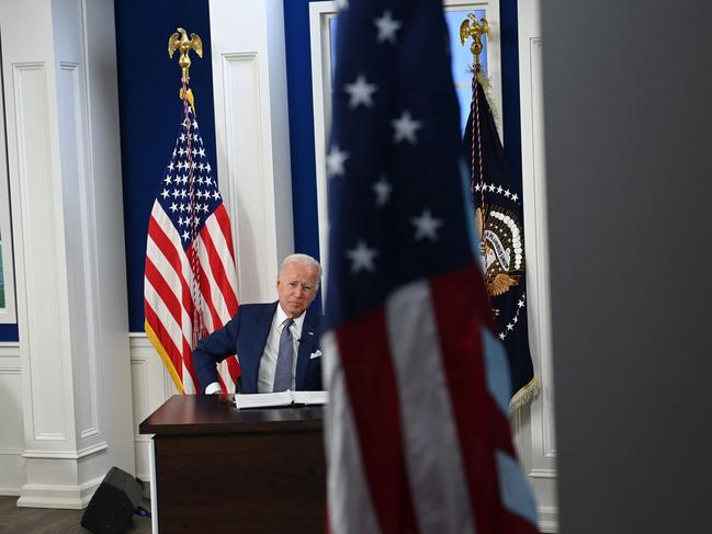 US President Joe Biden convenes a virtual Covid-19 Summit on the sidelines of the UN General Assembly, on September 22, 2021. Picture: Brendan SMIALOWSKI / AFP.