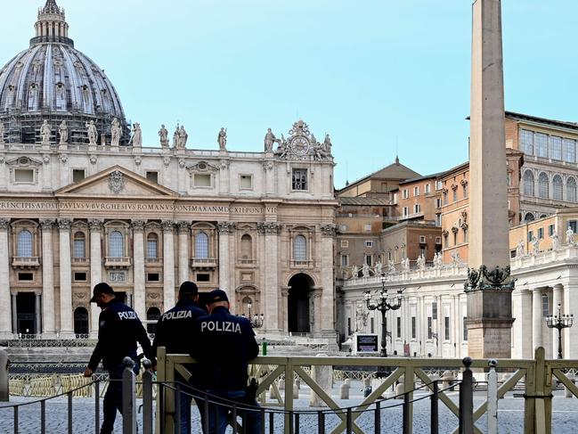 St Peter's Square and its main basilica are deserted after they were closed to tourists as part of a broader clampdown aimed at curbing the coronavirus outbreak. Picture: AFP