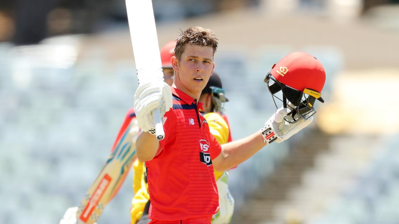 Henry Hunt celebrates a Marsh Cup century against Western Australia in November. Picture: Will Russell/Getty Images