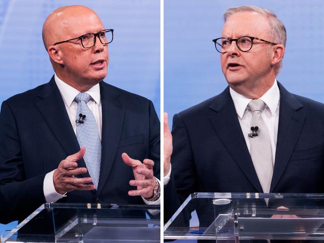 Opposition Leader Peter Dutton and Prime Minister Anthony Albanese in the third leaders debate of the election campaign.