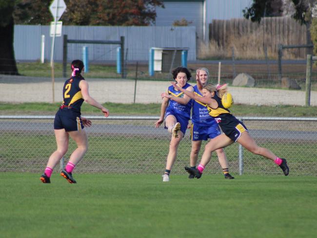 SFLW Community League - Action from Sorell v St Virgils during the annual Pink Sock-Carolyn Birch Memorial Match. Picture: Jake Garland