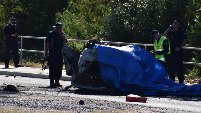 Police blocked off Queens Road, Bowen, between King Street and Kings Beach Road following the crash on Wednesday morning. Picture: Kirra Grimes