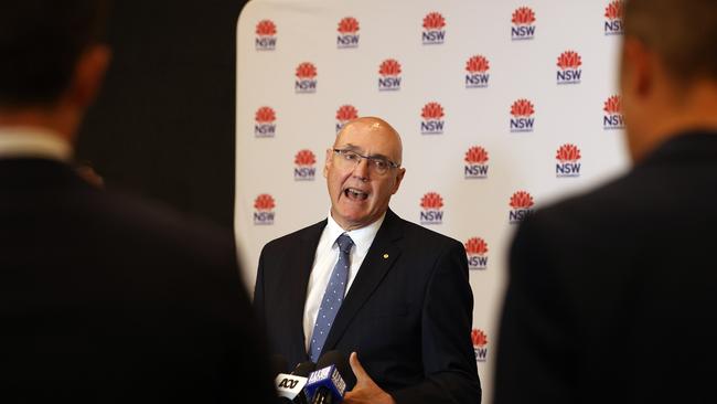 Barney Glover, Convener of the NSW Vice-Chancellor’s Committee, speaks during a vaccine update at Parliament House in Sydney. Picture: NCA NewsWire / Dylan Coker