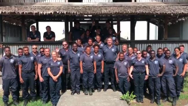 Supplied Editorial AFP officers in the Solomon Islands. Picture: AFP.