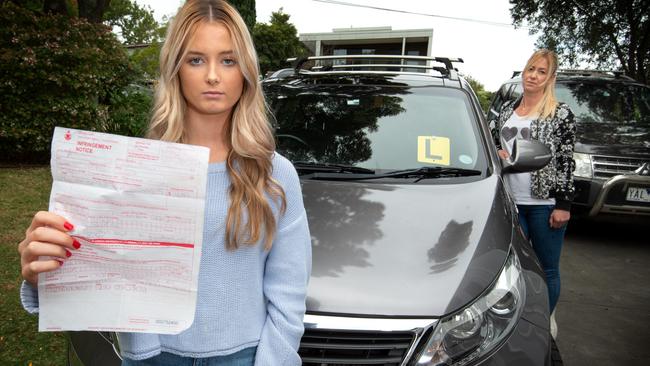 L-Plate driver Hunter Reynolds, 17, was in the car with her mum, Sheree Reynolds, and was fined $1652 for driving during the coronavirus restrictions. Picture: Tony Gough