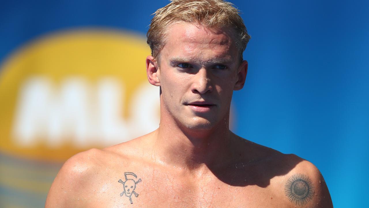 Cody Simpson leaves the pool after racing in the Australian Swimming Championships. Getty.