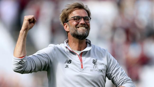 Liverpool manager Jurgen Klopp celebrates the Reds’ win over West Ham.