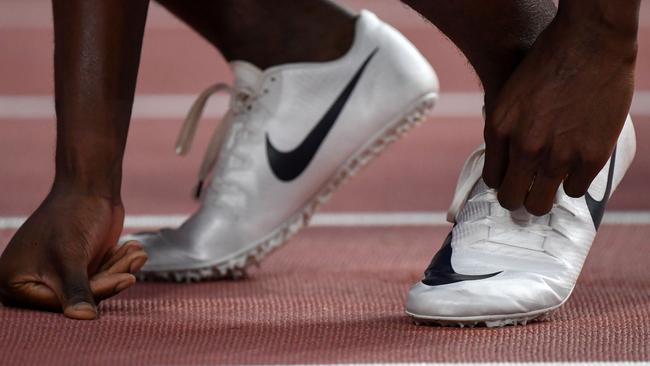 An athlete wears a pair of Nike shoes at the 2019 IAAF Athletics World Championships. Picture: AFP