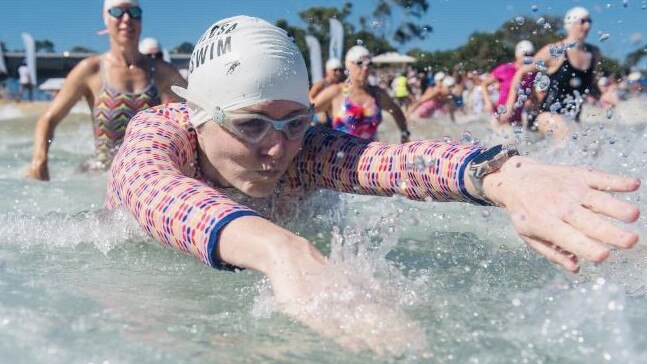 Rebecca Langtry in action at the Noosa Summer Swim which was included in the 32km. Picture: Rebecca Langtry