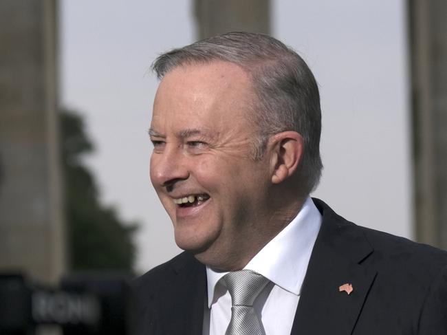 Prime Minister Anthony Albanese speaks to media in Berlin following the signing of a $1Billion dollar defence deal with Germany. Picture: Jacquelin Magnay