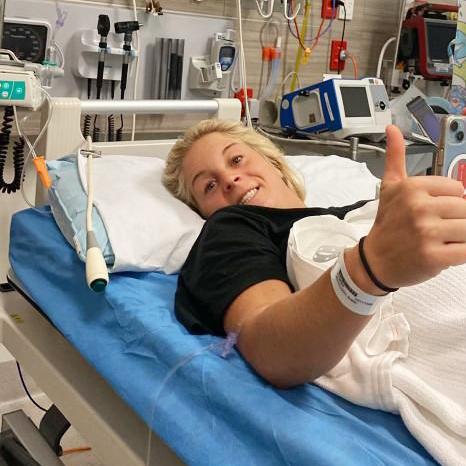 Surfer Sophie McCulloch in hospital with a broken back after a surf accident.