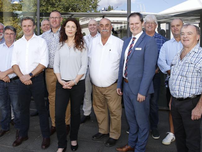 Tweed Shire Mayor Chris Cherry (centre) and Regional Cities NSW chair Mathew Dickerson (in blue suit) with mayors and general managers at the Regional Cities NSW meeting at Wagga Wagga. Picture: Supplied