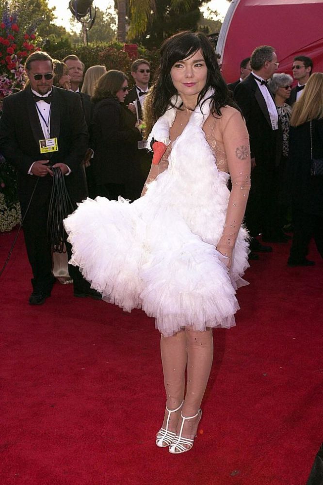 <p><strong>Bj&ouml;rk in Marjan Pejoski (2001)</strong><strong>&nbsp;</strong></p><p>It seemed like the ultimate punk act at the time, but Bj&ouml;rk has revealed that her 2001 Oscars dress, by designer Marjan Pejoski, was an homage to famous Hollywood actress and diver Esther Williams. She said in 2007: &ldquo;[Journalists] wrote about it like I was trying to wear a black Armani and got it wrong, like I was trying to fit in. Of course I wasn&rsquo;t trying to fit in.&rdquo;</p>