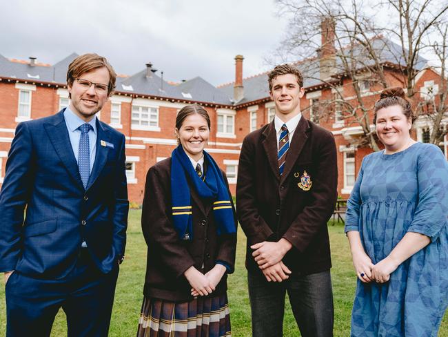 Education Ballarat GrammarYear 11 Boarders Brait Headon and Alice Dufty accompanied by (left) Chris Van Styn, director of boarding, and (right) Hannah Wise, head of Woodbridge house  Photo by Chloe Smith  Photo by Chloe Smith.