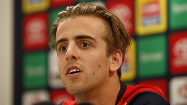 Adelaide Crows’ draftee Jordan Gallucci fronts the media.