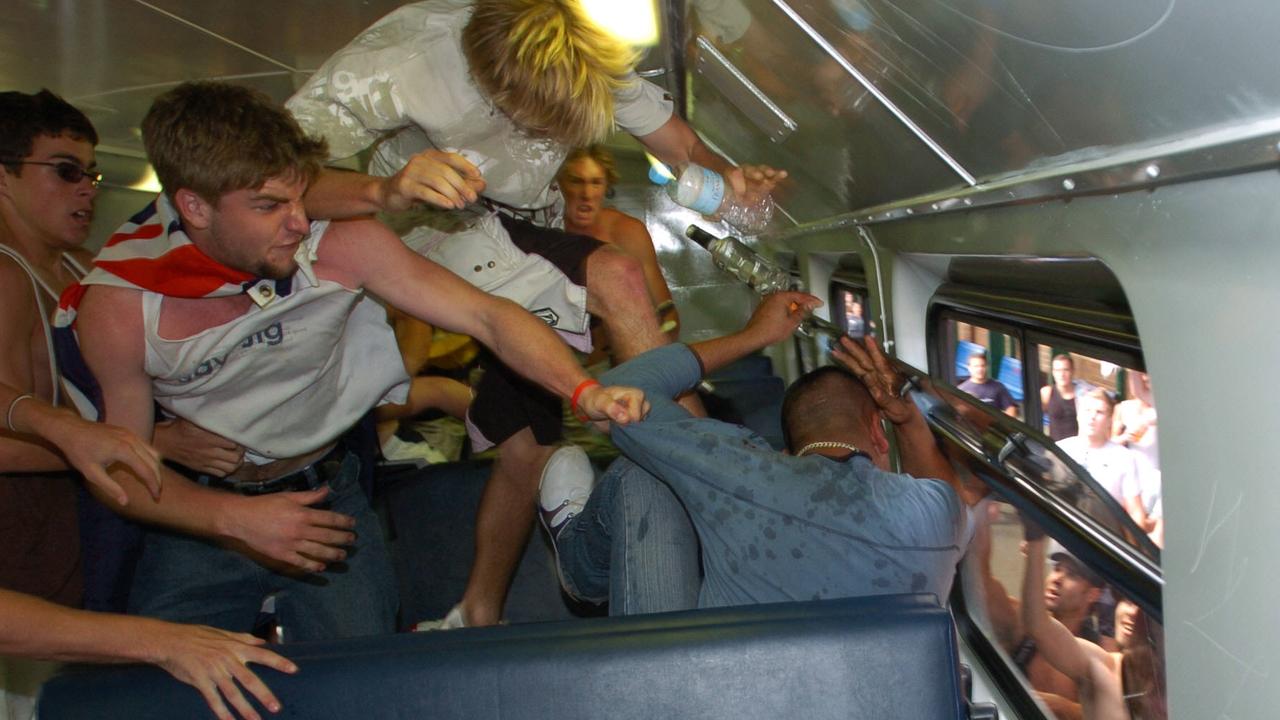 The angry mob entered a train at Cronulla station.