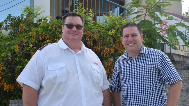 Salvation Army Corps Officer Lieutenant Chris Ford and Gladstone Region Mayor Matt Burnett are encouraging locals to support this weekend’s Red Shield Appeal.