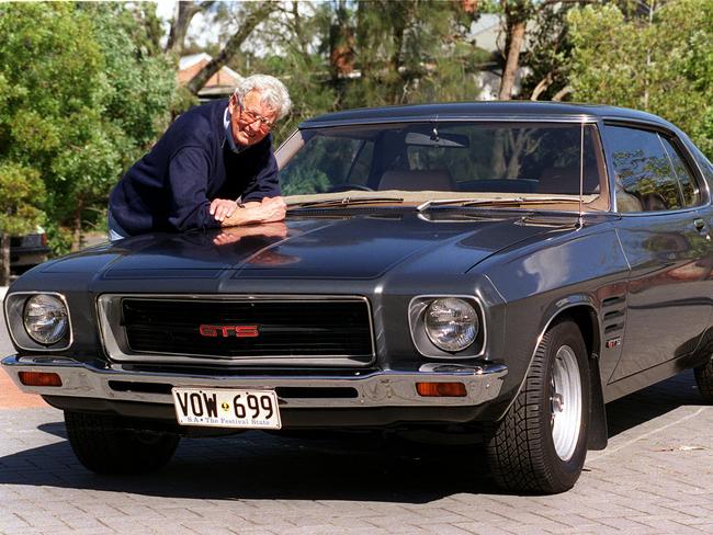 Former Holden director of design Leo Pruneau and 1973 Monaro HJ GTS at Birdwood Museum in 2001. Picture: Supplied