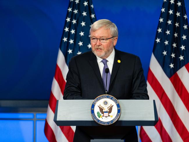 Kevin Rudd, as president of the Asia Society, warned about the Communist Party’s increasing anti-US stance. Picture: Eric Lee/Bloomberg via Getty Images