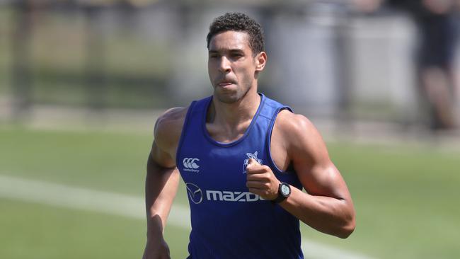 Aiden Bonar at work during North Melbourne training before the Christmas break. Picture: David Crosling/AAP