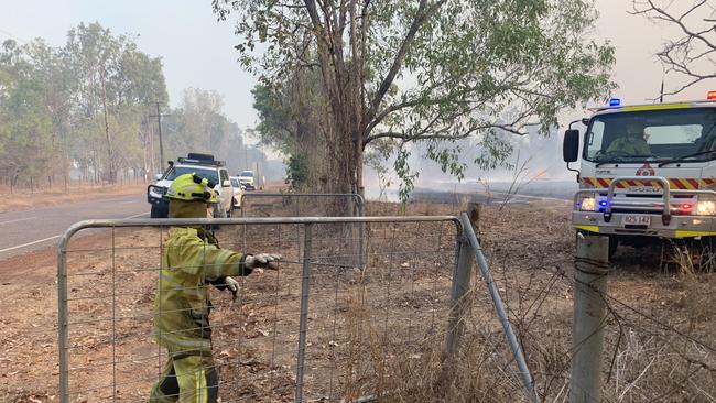 Firefighters were battling a bushfire spreading on multiple fronts near the Girraween Golf Course and Humpty Doo on Sunday afternoon. Picture: Katrina Bridgeford