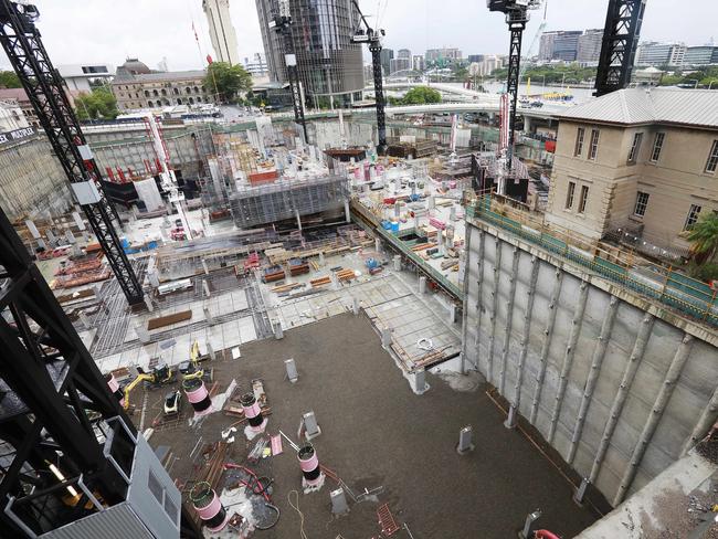 The Queen’s Wharf development viewed from the old government print works at 85 William Street. Picture: AAP Image/Claudia Baxter