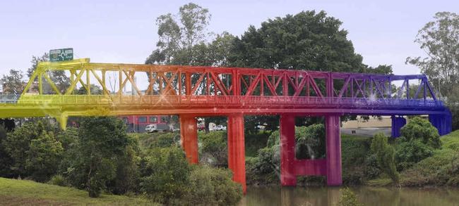 How the Ballina Street Bridge might look painted in rainbow colours.