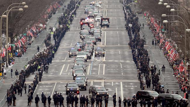 The presidential motorcade drives down Pennsylvania Avenue towards the US Capitol on Inauguration day. Picture: Getty Images