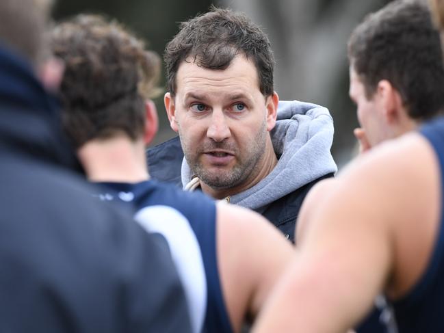 PHOS Camden verse Henley Sharks at Camden Oval of the 29th July 2017 .Henley coach Jarrad Wright at quarter time.Picture Mark Brake/AAP