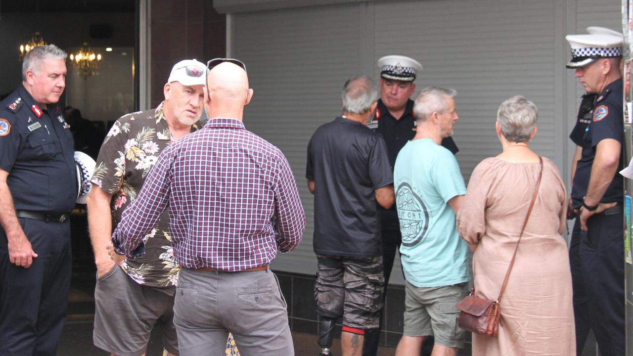 Northern Territory police commissioner Michael Murphy chats with Alice Springs residents during coffee with a cop, held at the Locals Cafe, Alice Springs, December 27, 2024. Picture: Gera Kazakov