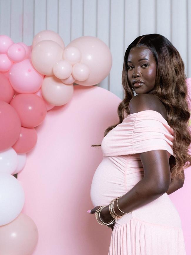 Adut Akech at her baby shower. Picture: Instagram / @adutakech