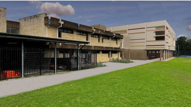 An artist's impression of the proposed two-storey extension (right) at Narrabeen Sports High School that will accommodate space for the performing arts. Picture: School Infrastructure NSW