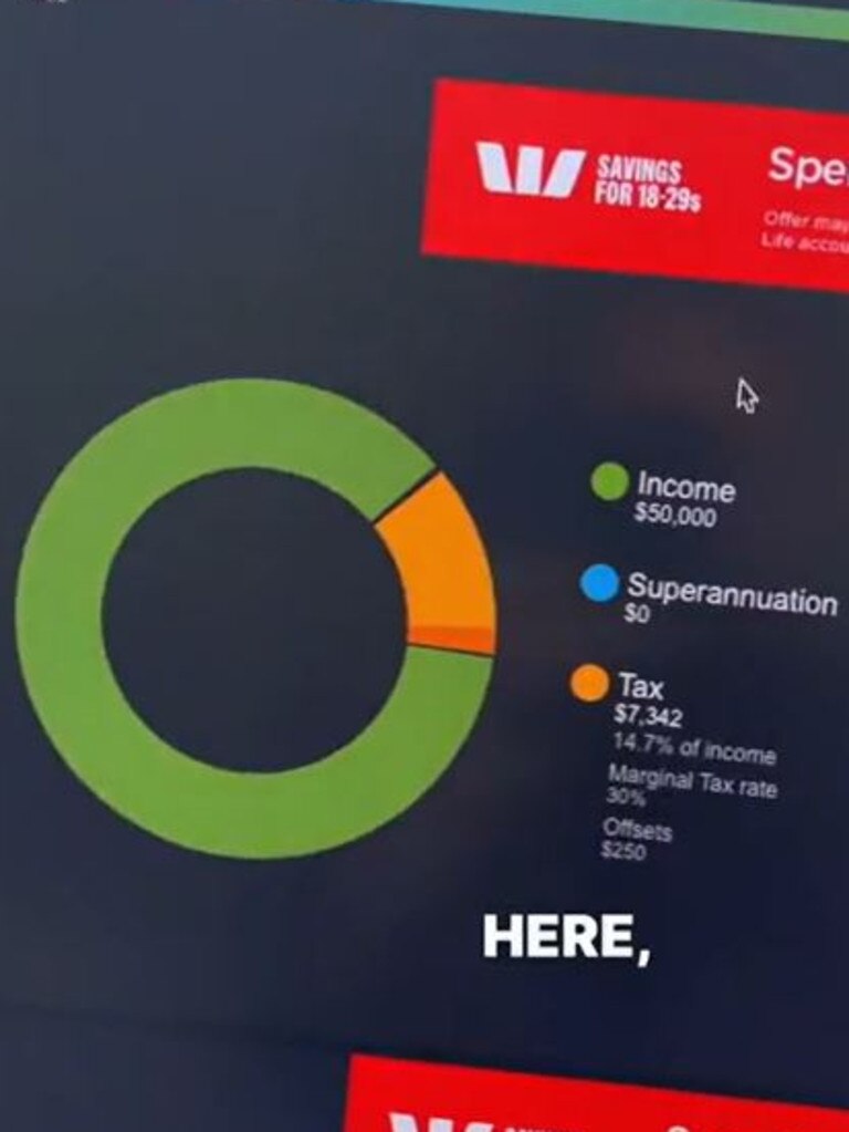 Mr Wrigley showed that a person earning $50,000 will pay around 14.7 per cent of their income in tax. Picture: James Wrigley/TikTok