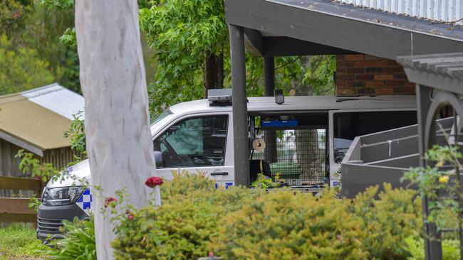 Police and forensics at a property in Harkaway after an out of control party broke windows and furniture. Picture: Jason Edwards