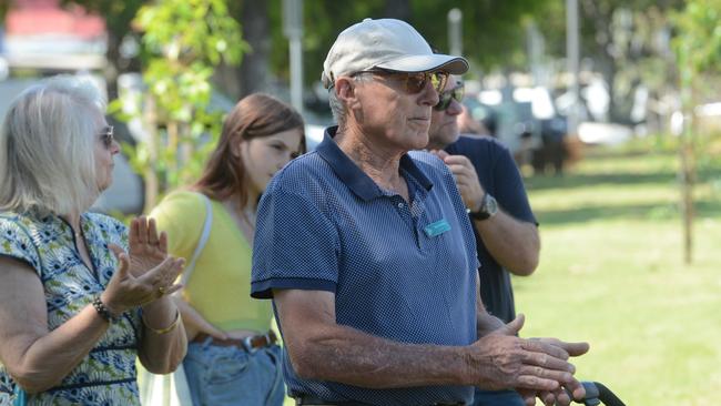 Councillor Alan Hunter (centre), Denise Napier from the public art panel (left) and former mayor Simon Richardson (at rear). Picture: Liana Boss