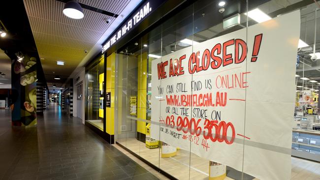 An empty Melbourne Central as restrictions take effect. Getting Victoria ‘back on track is critical to the nation’s recovery’. Picture: Andrew Henshaw