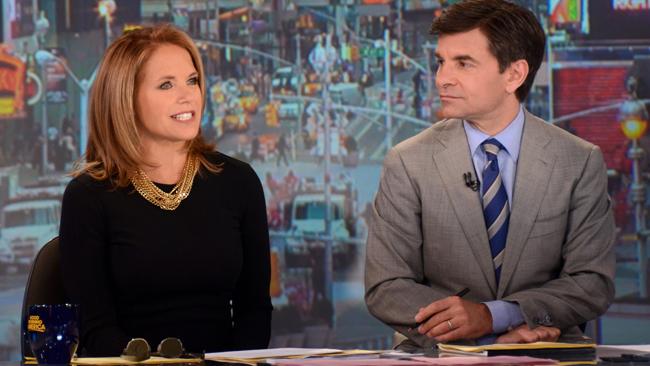 Katie Couric and George Stephanopoulos on set of Good Morning America in 2012. Picture: ABC. 