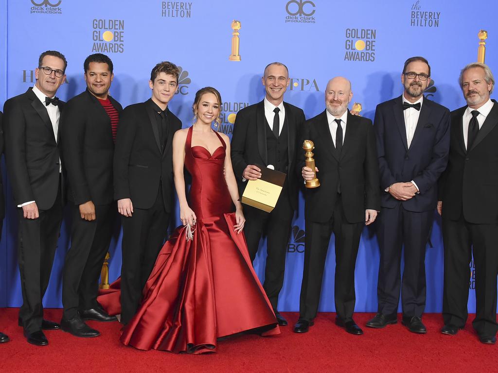 The cast and crew of The Americans celegbrated their win backstage. Picture: AP 