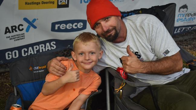 Kyson and Neil Arnold at the CQ Capras game against the Ipswich Jets in Round 12 of the Hostplus Cup at Rugby Park, Rockhampton, on June 1, 2024.