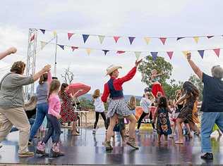 Everybody Now! Facilitators leading the crowd at Somerset Art Beat Festival in July. Picture: Wallea Eaglehawk