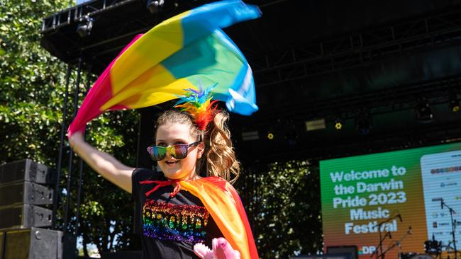 Thousands attended the 2023 Top End Pride March including Saige Sayers-Hunt pictured here. Picture: Pema Tamang Pakhrin