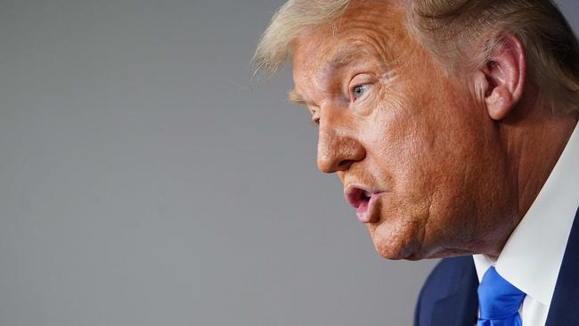 Donald Trump at today’s briefing. Picture: Mandel Ngan/AFP