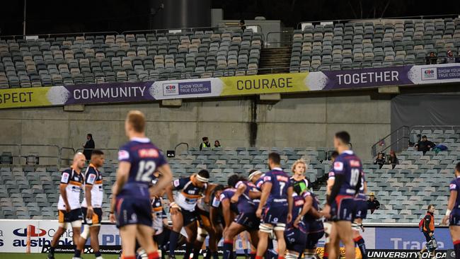 A section of the sparse crowd for the Brumbies match against the Rebels.