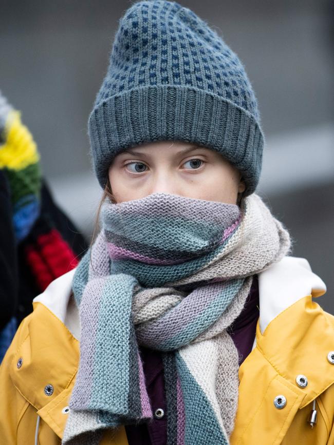 Greta Thunberg at a climate strike arranged by Fridays For Future outside the Swedish parliament Riksdagen in Stockholm on Friday. Picture: AFP