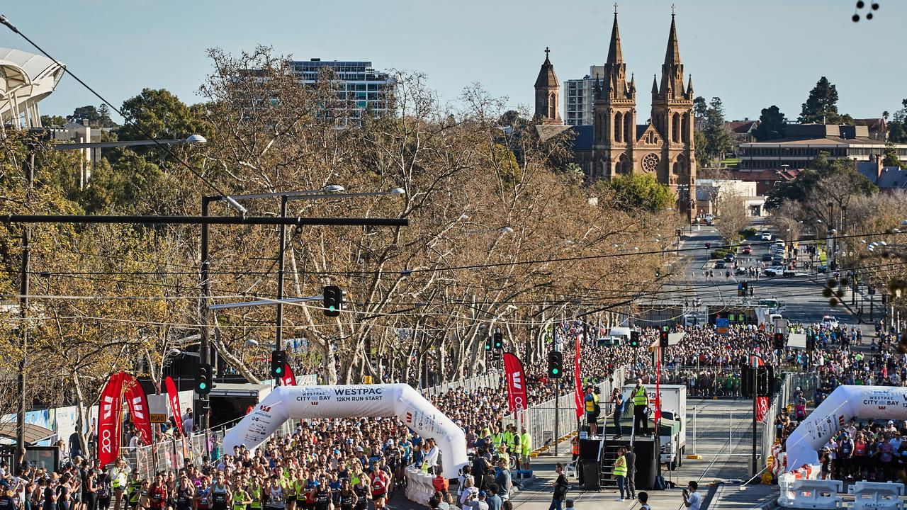 The start of the 12km City to Bay run in Adelaide, Sunday, Sept. 15, 2019. Picture: MATT LOXTON [0404046057]