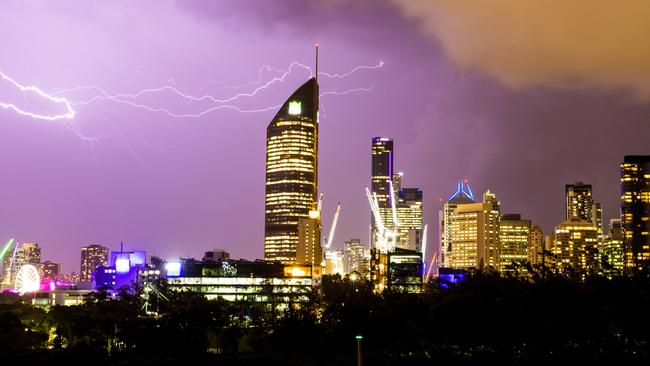 A late afternoon storm over Brisbane CBD last week. Picture: Richard Walker