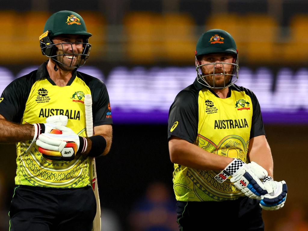 Glenn Maxwell and Aaron Finch batting together during the 2022 T20 World Cup. Picture: Patrick Hamilton / AFP